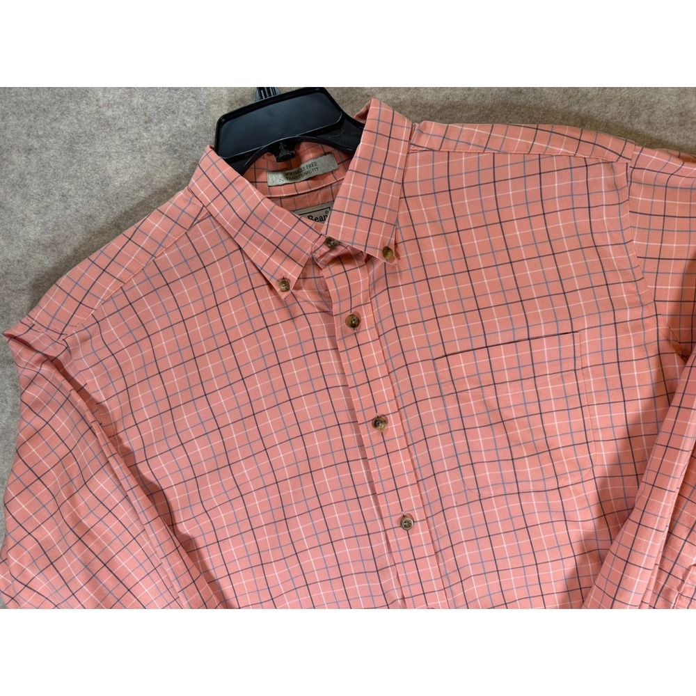 L.L. Bean Shirt XL-REG Coral Check Wrinkle Free Traditional Fit 269337